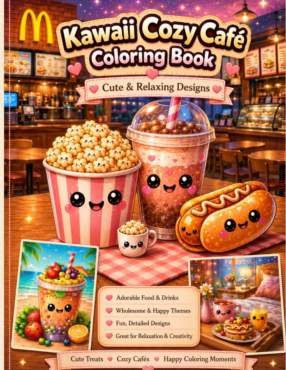 Kawaii Cozy Café Coloring Book: Bold and Easy Cute Coloring Pages for Relaxation