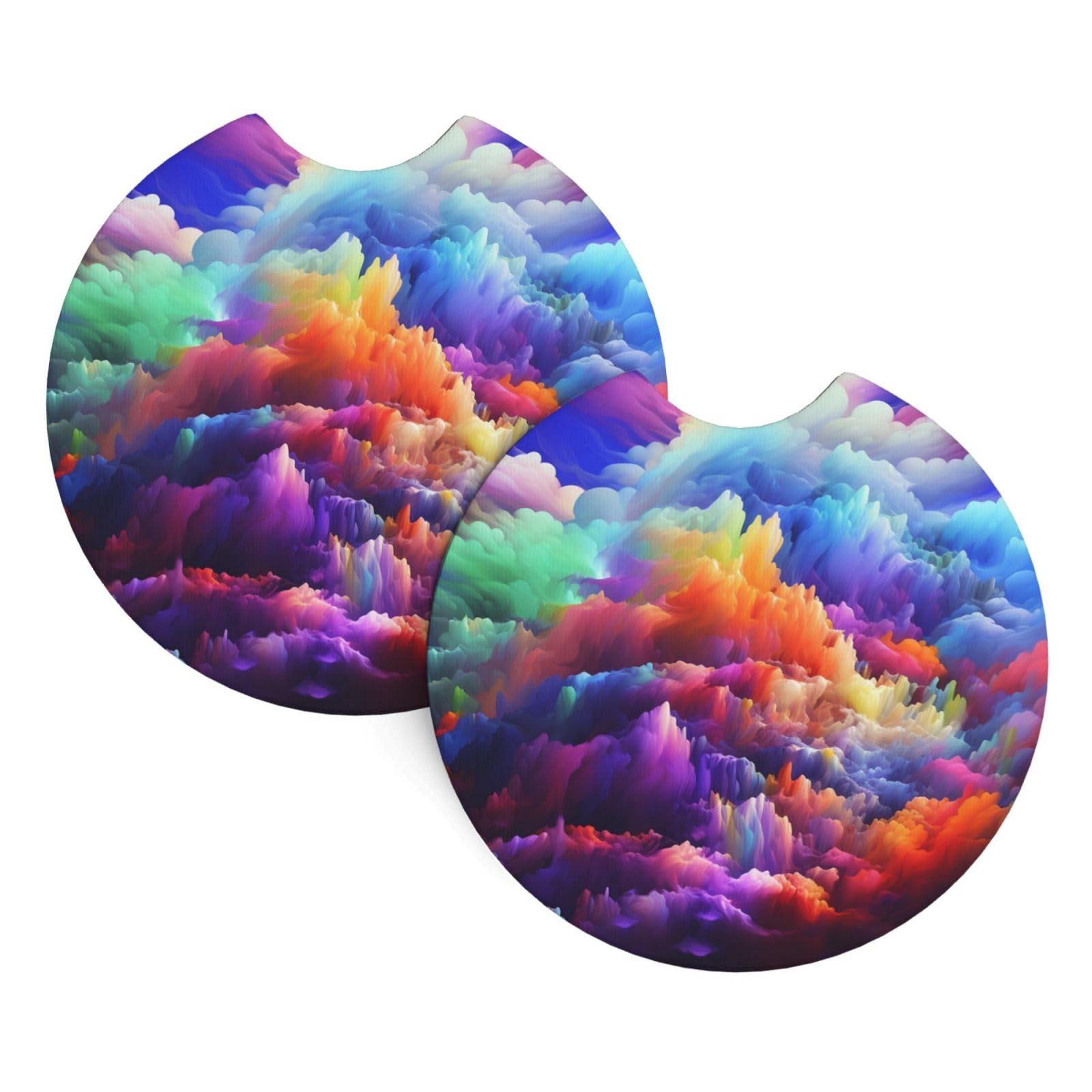 2 Pack Car Coaster for Cup Holders Rainbow Cloud Car Cup Coaster 2.7" Neoprene Non-Slip Automotive Cup Mat Universal Auto Car Interior Accessories for Women Men Cup Pad