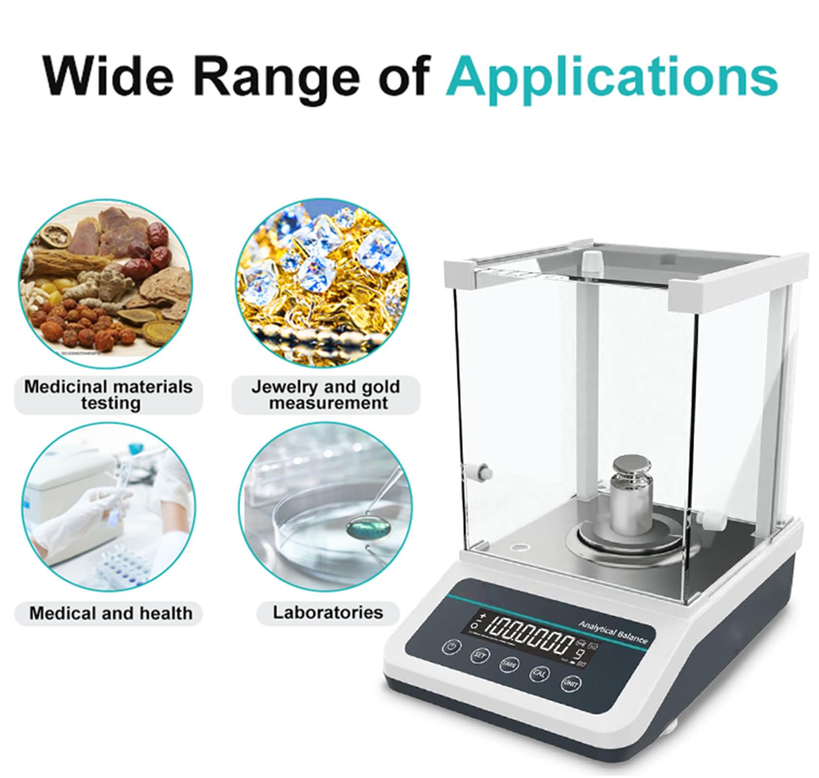 Balanza analítica electrónica Báscula de precisión digital de laboratorio, balanza analítica digital de precisión de 0,1 mg Báscula de laboratorio de alta precisión con pantalla LCD, para joyería de