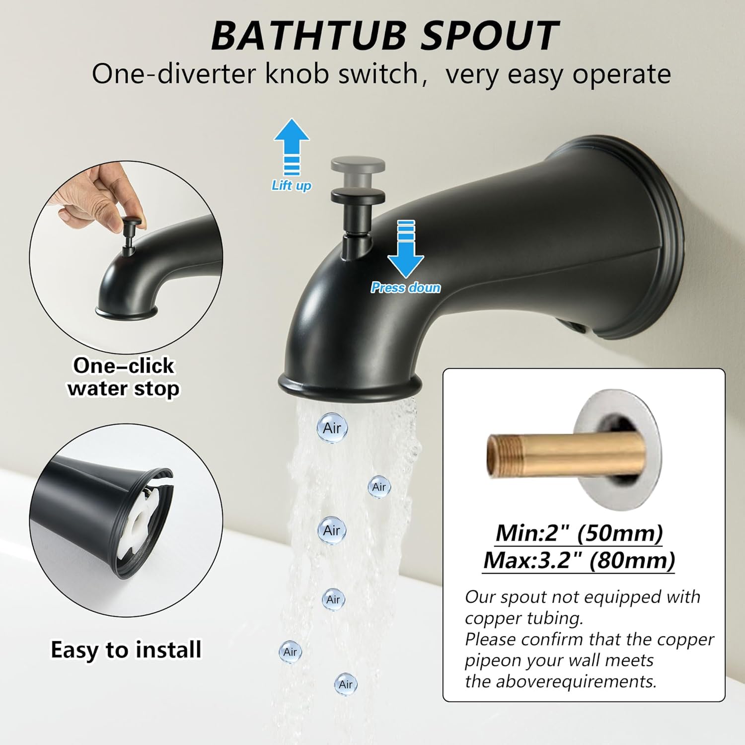 2 Handles Shower Faucet Set with Tub Spout Matte Black Bathtub Shower Faucet Combo Set and Shower Trim Kit Wall Mounted Shower Faucets Sets Complet