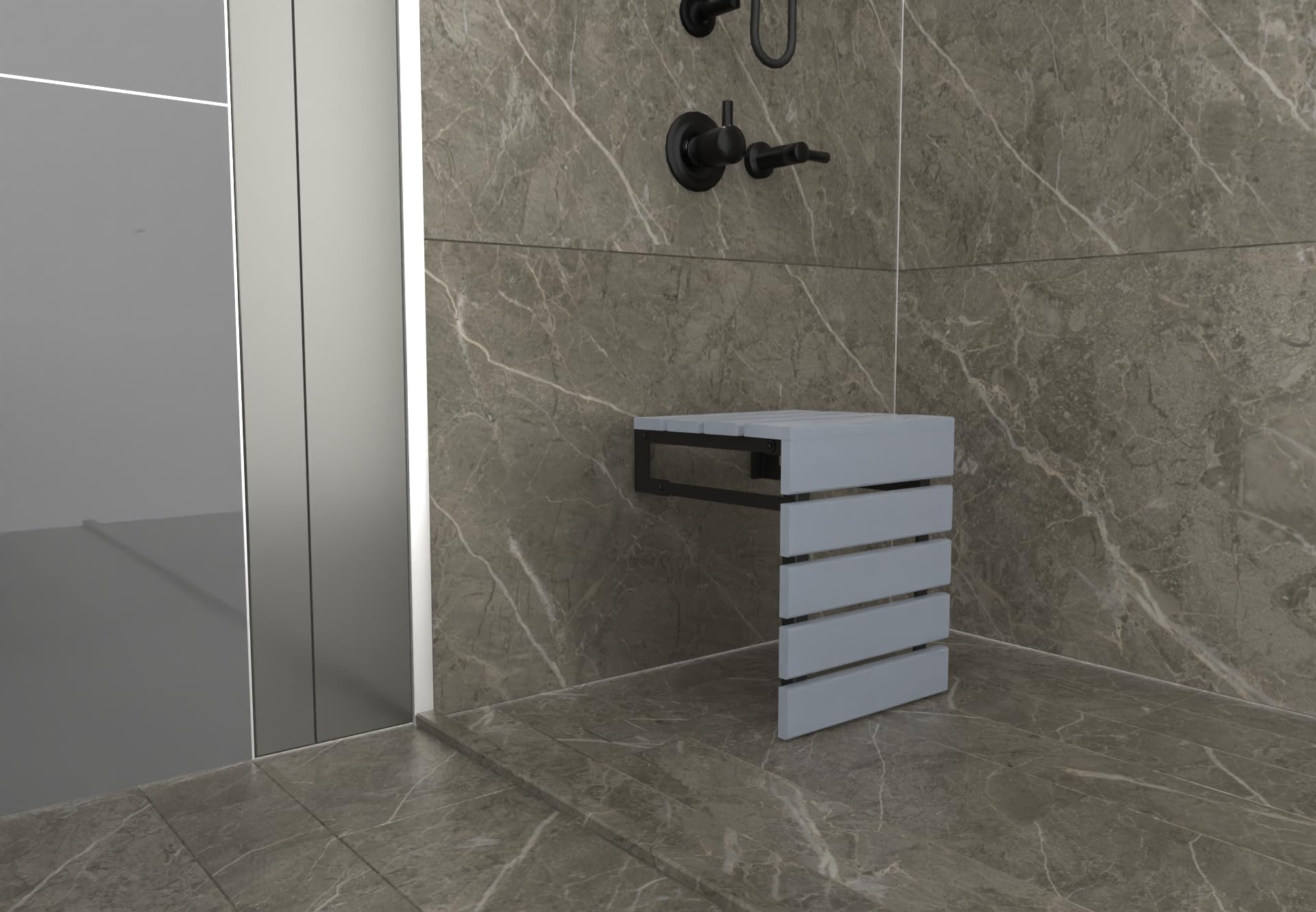 Seggiolino doccia murale pieghevole in legno di teak fatto a mano, sgabello doccia interno per anziani, disabili, donne incinte e con disabilità, panca esterna pieghevole resistente all'acqua (grigio)