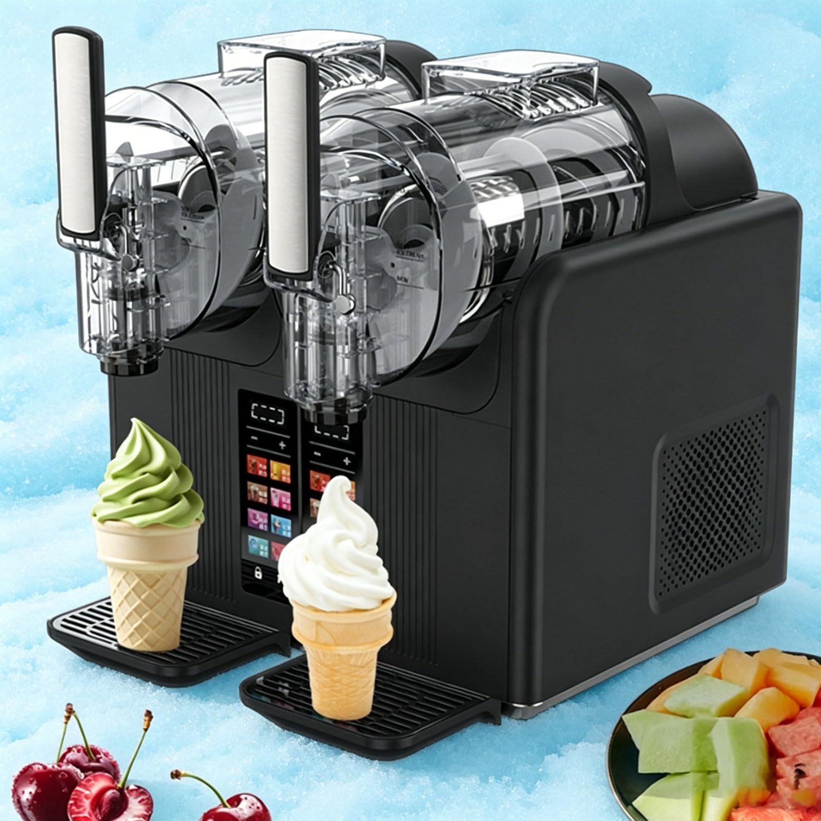 MáQuina De Granizados | MáQuina para Hacer Helado Cremoso, MáQuina Comercial De Granizados con 2 DepóSitos, 7 Modos Preestablecidos, Dureza Y Temperatura Ajustables Black