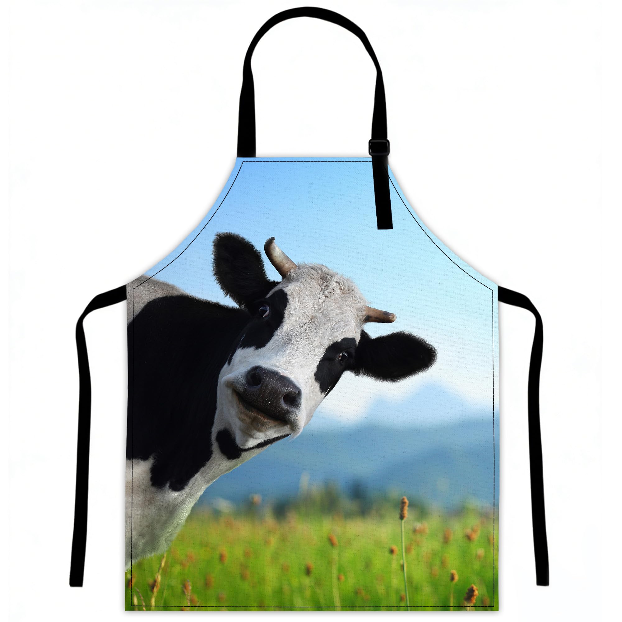 Lqebuy Women's Cute Cow Aprons For Kitchen Cooking Apron Adjustable Bib For Bbq Coffee House Home Restaurant Craft Garden