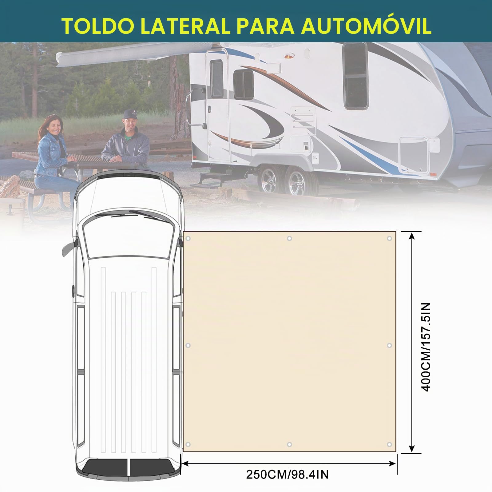 Toldo toldo para Remolque Campervan, 2,5 m x 4 m toldo Caravana con líneas Guy, Postes de Apoyo y Clavijas, Adecuado para 4,3/6,2/7 mm toldo Rail