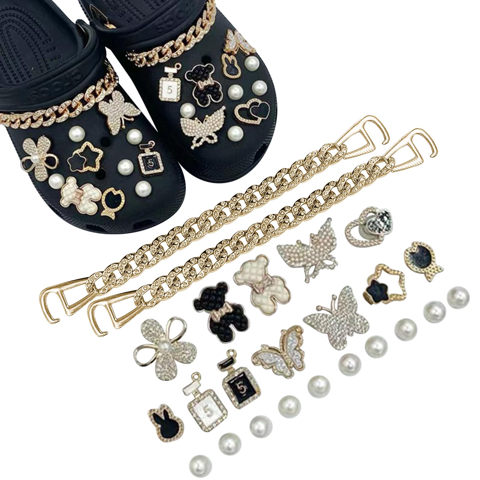 DKDDSSS 22 stuks schoen- en kristallen diamant-accessoires, bling-ketting voor klompen, tienermeisjes, vrouwen, geschenk, verjaardag