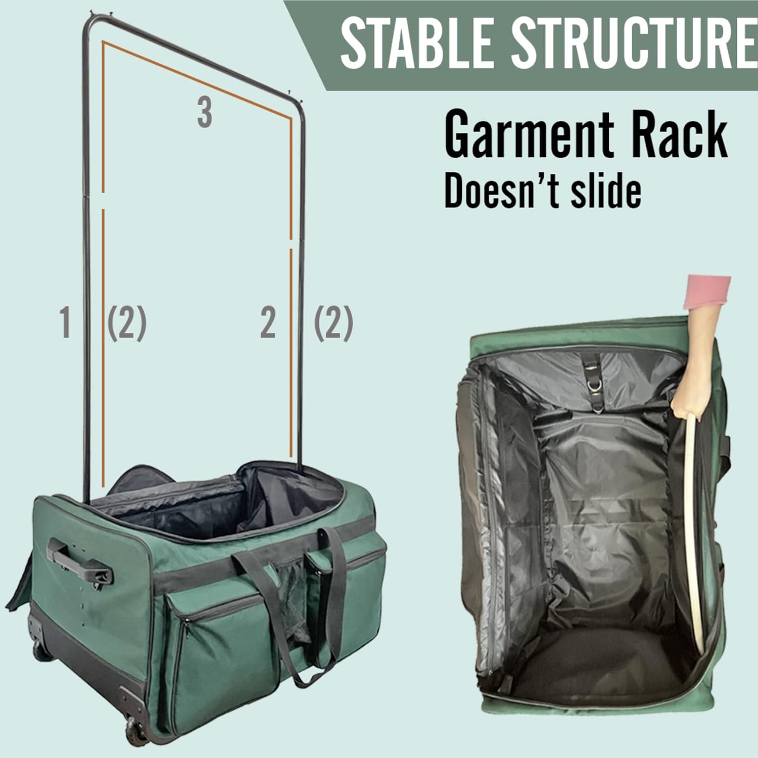 review Rolling Dance Bag for Girls with Portable Costume Garment Rack for Travel, Sports, Cheerleading, Shows, Training, and Competition, Compact and Lightweight Duffel Trolley with Storage Pockets