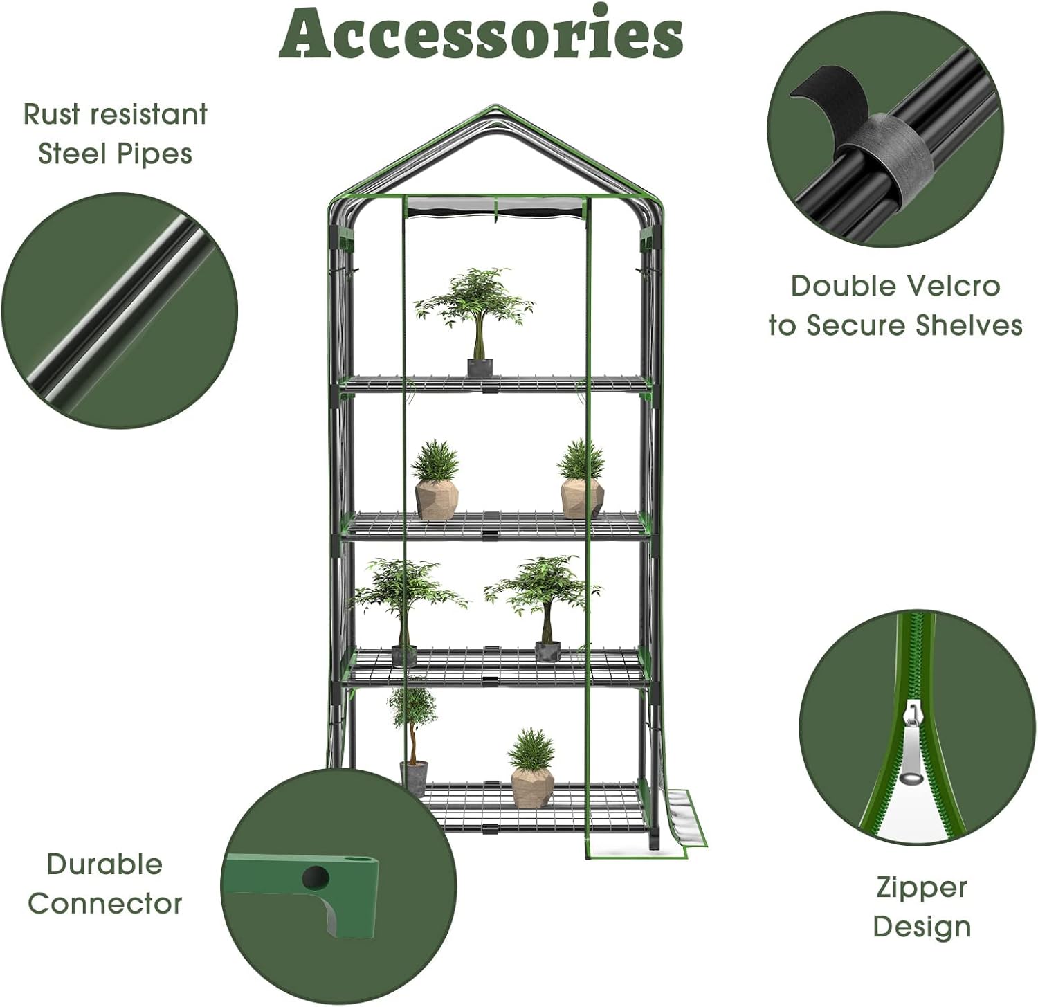 BLUU Small Plant Greenhouses Kit Outdoor Indoor with 4 Tiers Shelves, Improved Transparent PVC Cover, L27.16''xW19.29''xH62.99''