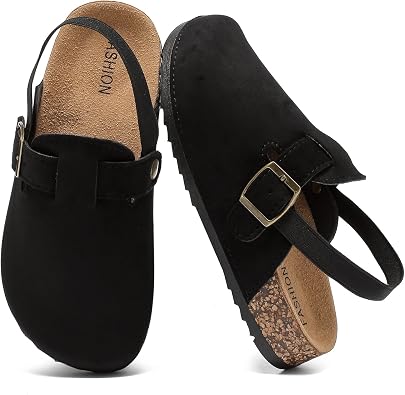 Kids Suede Clogs for Boys and Girls Toddler Cork Footbed Sandals Mules, Potato Shoes with Adjustable Buckle, Slip-on Slippers Indoor Outdoor