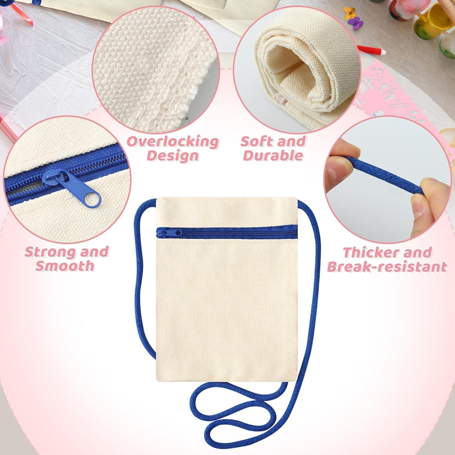 12 Sacs à Bandoulière, 17 x 13 cm Sac en Tissu Bricolage avec 4 Pochoirs, 12 et 6 Stylos de Couleur pour Bricolage, Anniversaire, Fête, École, Cadeau, Beige