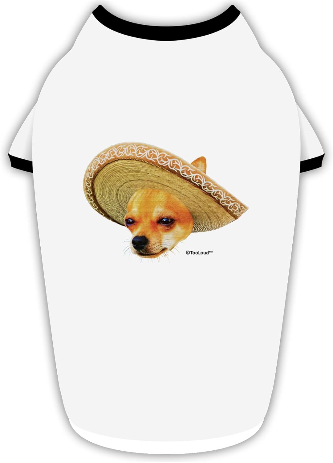 TOOLOUD Chihuahua Dog with Sombrero - Patchwork Design Cotton Dog Shirt White with Black XL