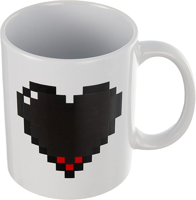 KIKKERLAND Stoneware Thermographic Ink Pixel Heart Morphing Mug, White