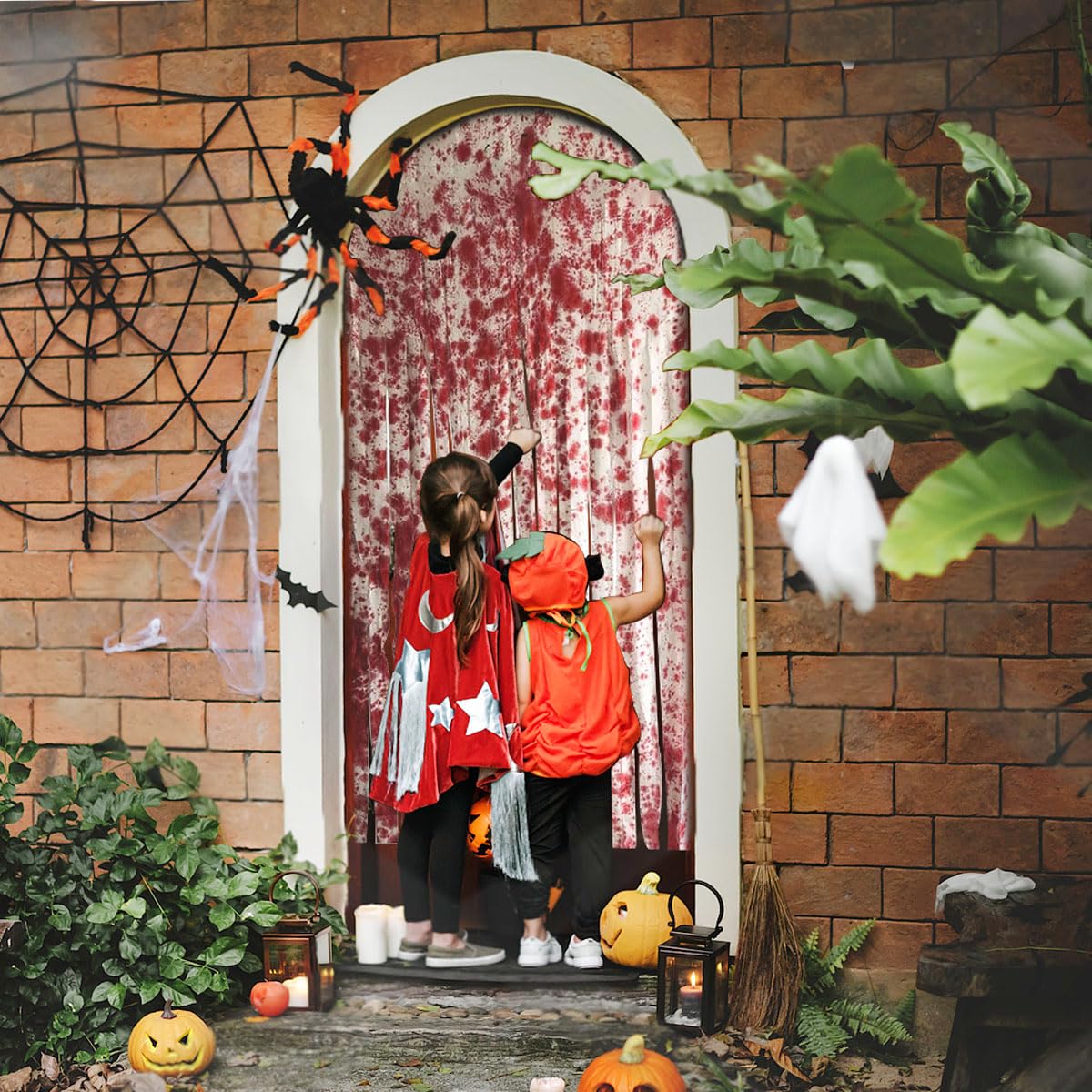 Rideau De Porte Halloween Sanglant - 2 Pièces 100 X 165 Cm, Avec Empreintes De Mains, + Autocollants Nano