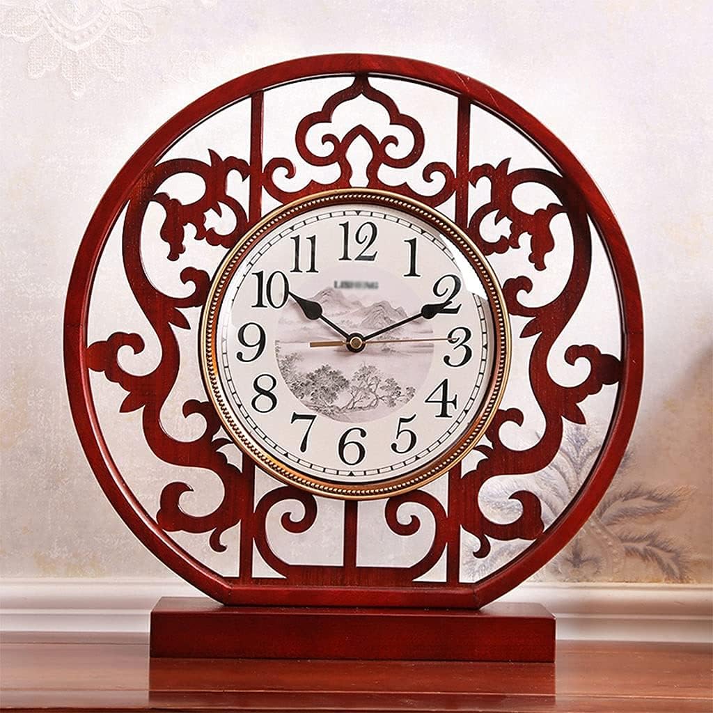 Doctor Drops Standing Clock Mute Clock Desk Watch Retro Chinese Text Clock Desktop Wooden Desk Watch Desktop Decoration 4 Style Interior Decoration Watch (Size: A) (A)
