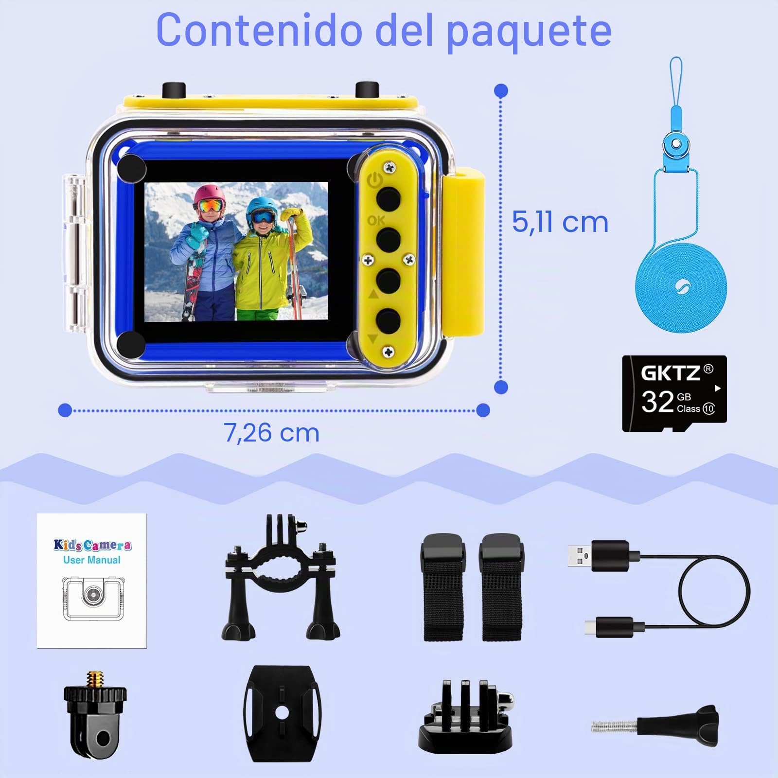 GKTZ Cámara de Fotos Infantil Impermeable, cámara de vídeo de acción submarina Infantil, Regalo de Cumpleaños para Niños y Niñas de 3 4 5 6 7 8 9 10 11 12 Años (Azul Militar)