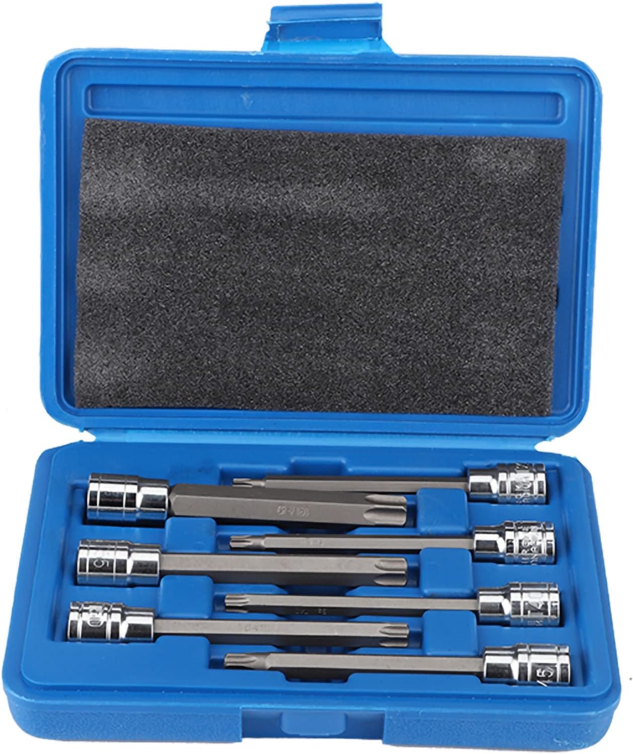 Torx Bit Socket Set, Torx Wrench, 9.5mm 3/8 Inch Drive, Torx Long Bit Socket, Star Bit, TShaped, Replacement Bit, 110mm Extra Long Shaft, T25, T30, T40, T45, T50, T55, T60, Set