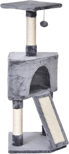 PawHut 3 Level Cat Tree for Indoor Cats Activity Centre Sisal Scratching Posts Perch Condo and Ladder Cat Furniture For Kitten - Grey
