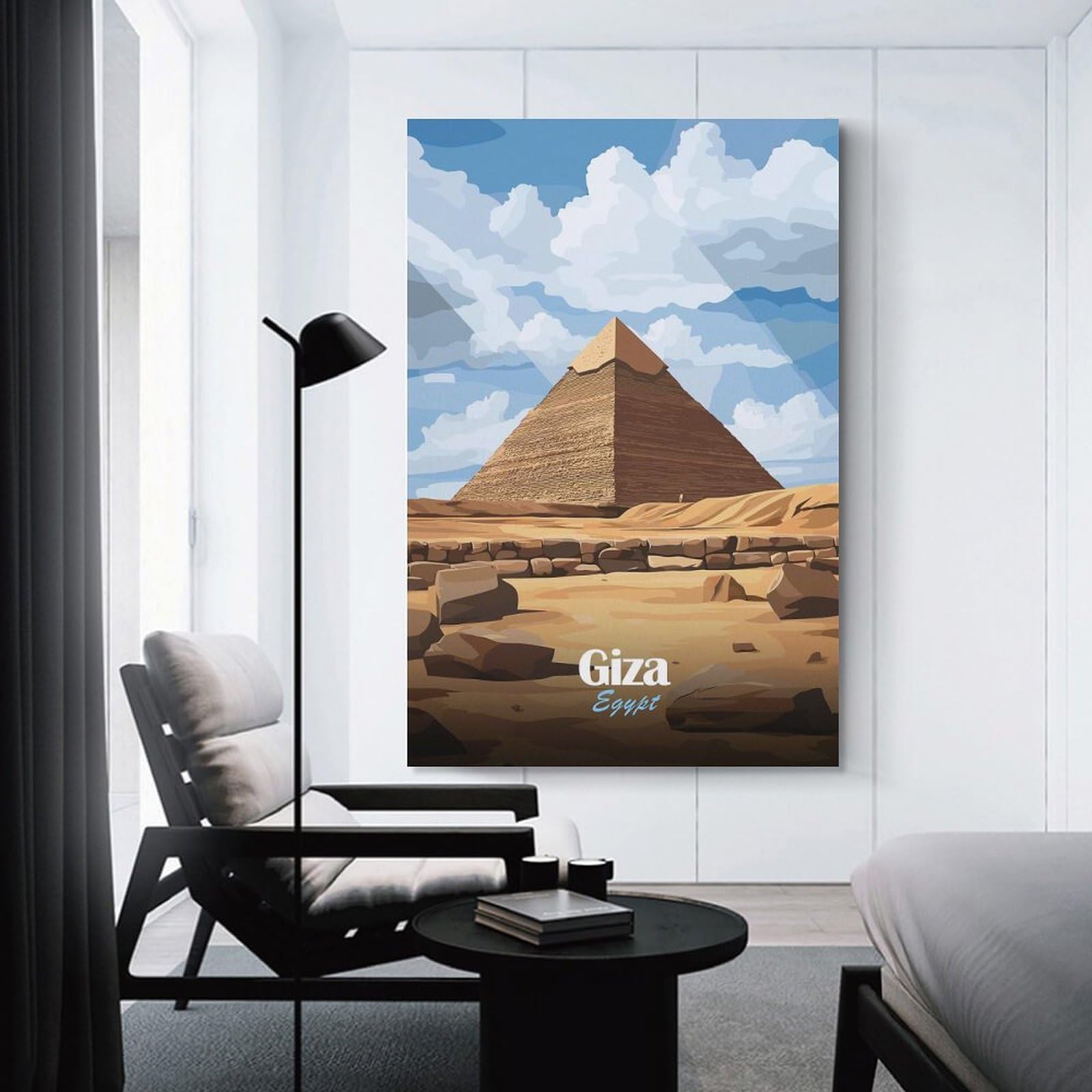 Junmoney Canvas Wall Decor Giza Pyramid Illustration, 24x36inch(60x90cm), for Gallery Wall Decor And Room Displays, An Easy Match for Collected Prints