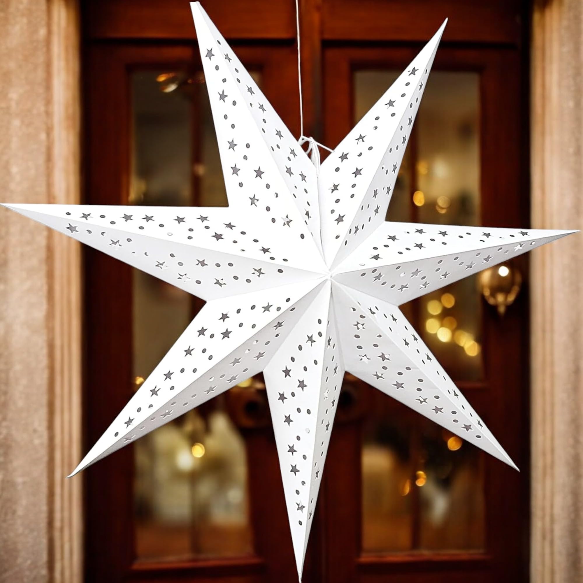 The Banner Company White Color Hanging Xmas Day Decoration Star | Lovely Paper Star | Handmade Hanging Decor|Star Decoration in Christmas,Birthday, Anniversary,New Year Party|