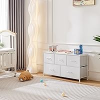Vista 167 de OLIXIS Cómoda de 5 cajones para dormitorio, torre de almacenamiento de tela para sala de estar, entrada, marco de acero resistente, parte superior
