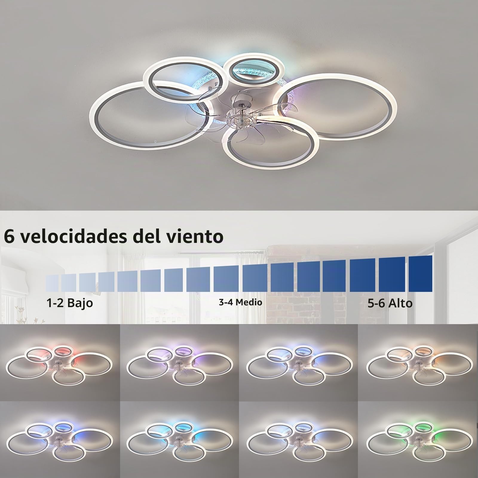95cm Lamparas Ventilador De Techo RGB Regulable, Reversible Ceiling Fan with Light and Remote Control APP, Moderno Ventilador De Techo Con Luz 72w 6 Velocidad Para Salón Dormitorio-White