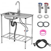 Outdoor Sink with Hose Hook Up, Freestanding Stainless Steel Utility Sink