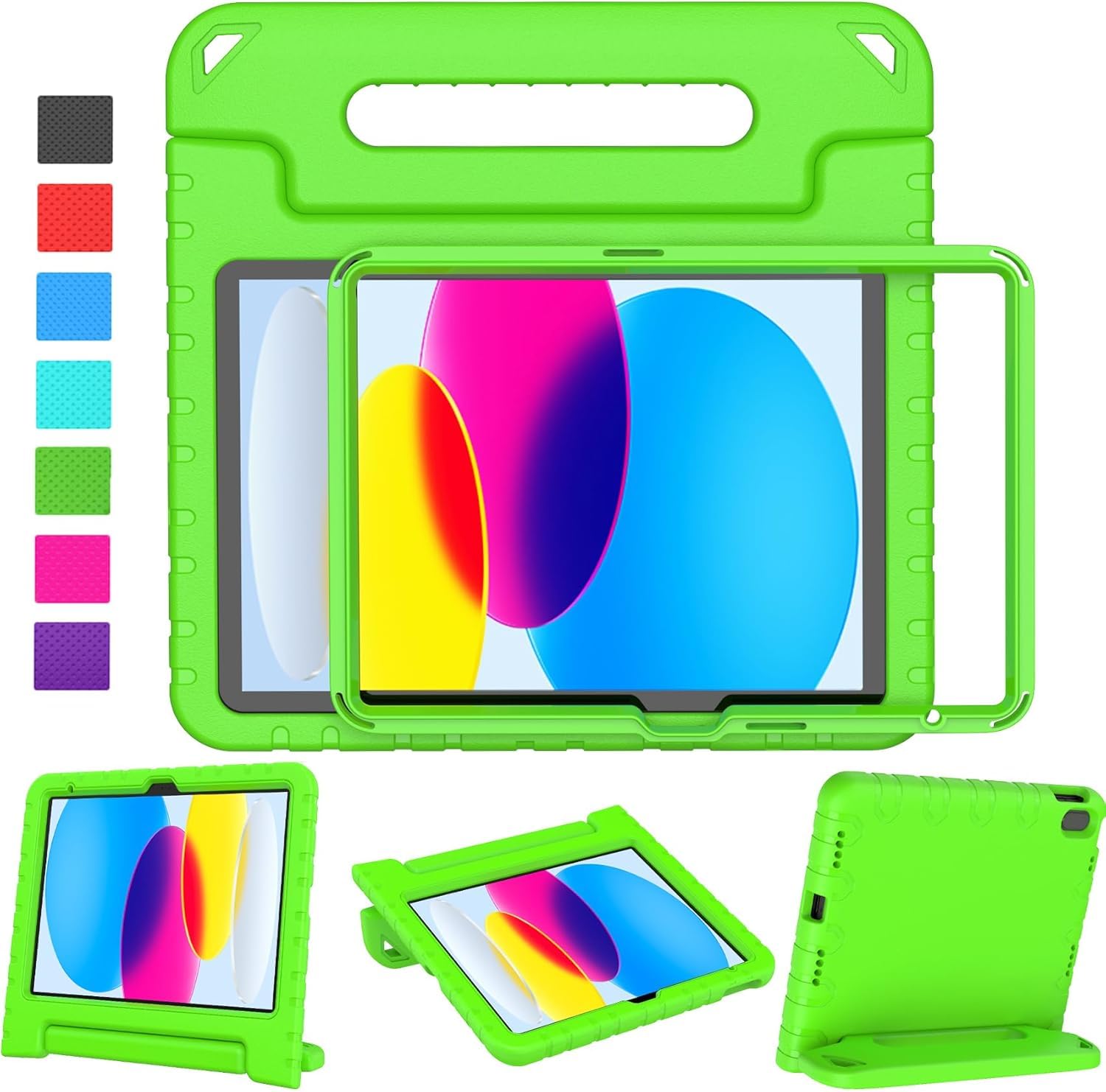 BMOUO Kids Case for iPad (A16) 11th Generation 11 Inch 2025, iPad 10th Generation 10.9" 2022 with Built-in Screen Protector Durable Shockproof Lightweight Handle Case for iPad 10/11 Gen, Green