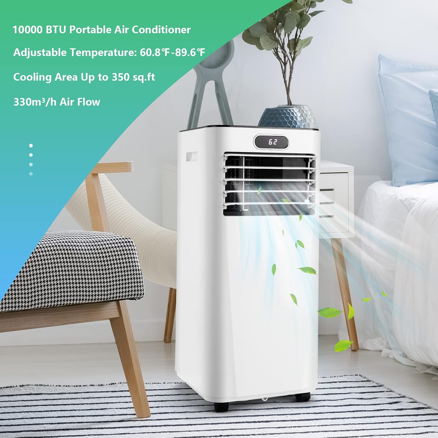 ARLIME Air Conditioner Portable, 10000 BTU Cools up to 350 sq. ft, Portable AC Unit with Fan & Dehumidifier, 2 Speed, Child Lock, 24H Timer, LED Display, Air Cooler for Living Room, Bedroom, Office