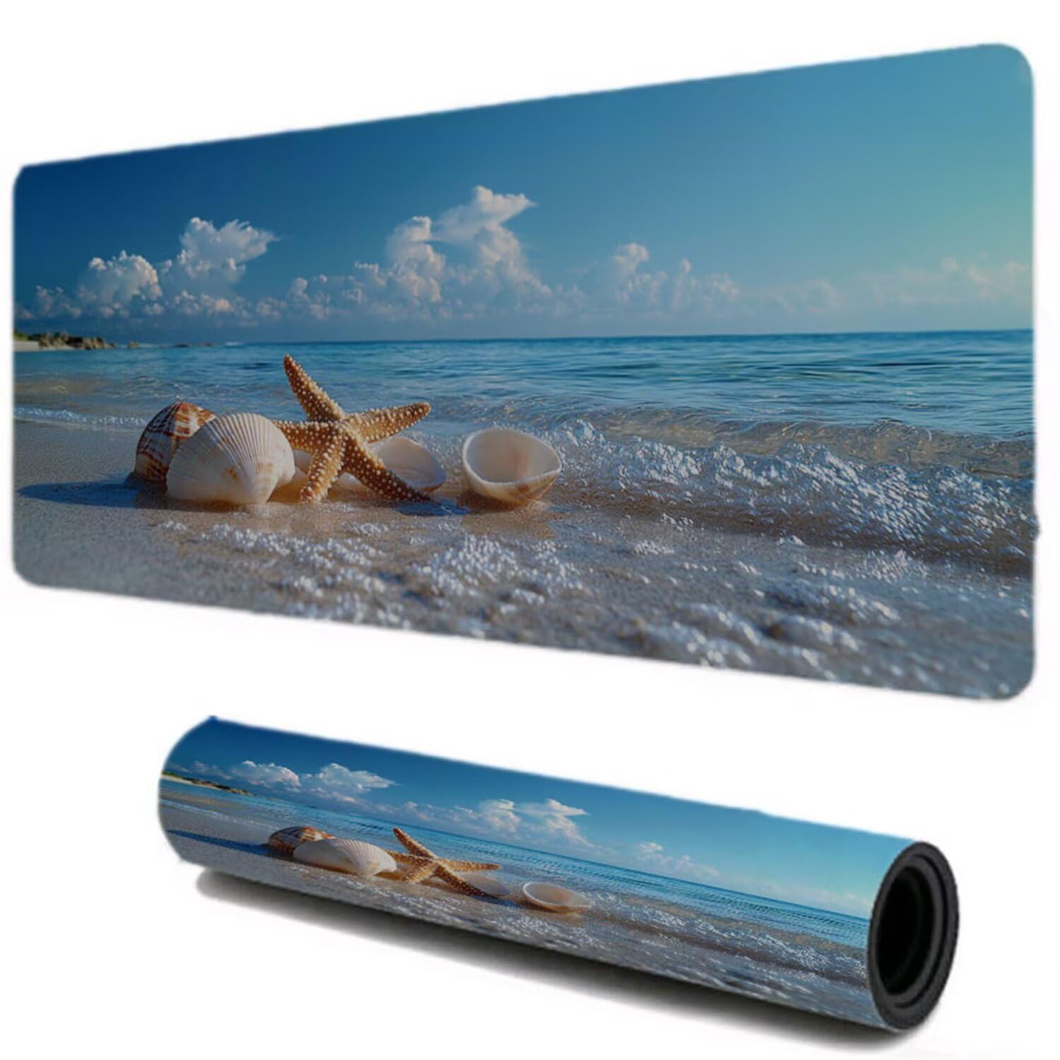 Podkładka pod mysz, podkładka na biurko do gier XXL 1000x500, plaża chmury podkładka pod mysz podkładka na biurko, zszyte krawędzie antypoślizgowa gumowa podstawa, akcesoria do biura domowego I-310
