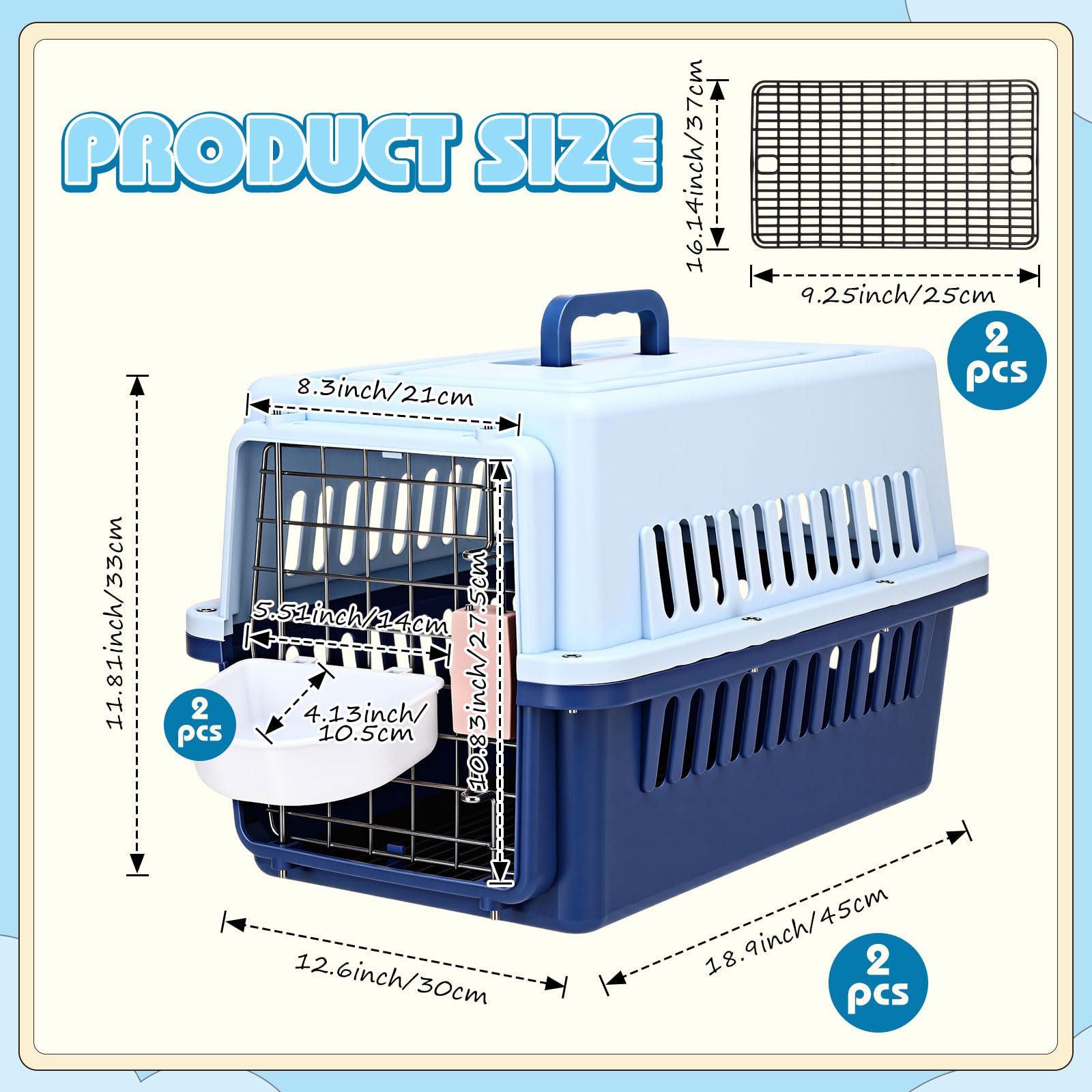 2 Sets 19" Travel Pet Carrier for Small Dogs and Cats Hard-Sided Plastic Dog Crate Cat Kennel with Wire Door, Ventilation and Security Lock Portable Pet Carrier for Car Airline Travel, Up to 13lbs - image 2