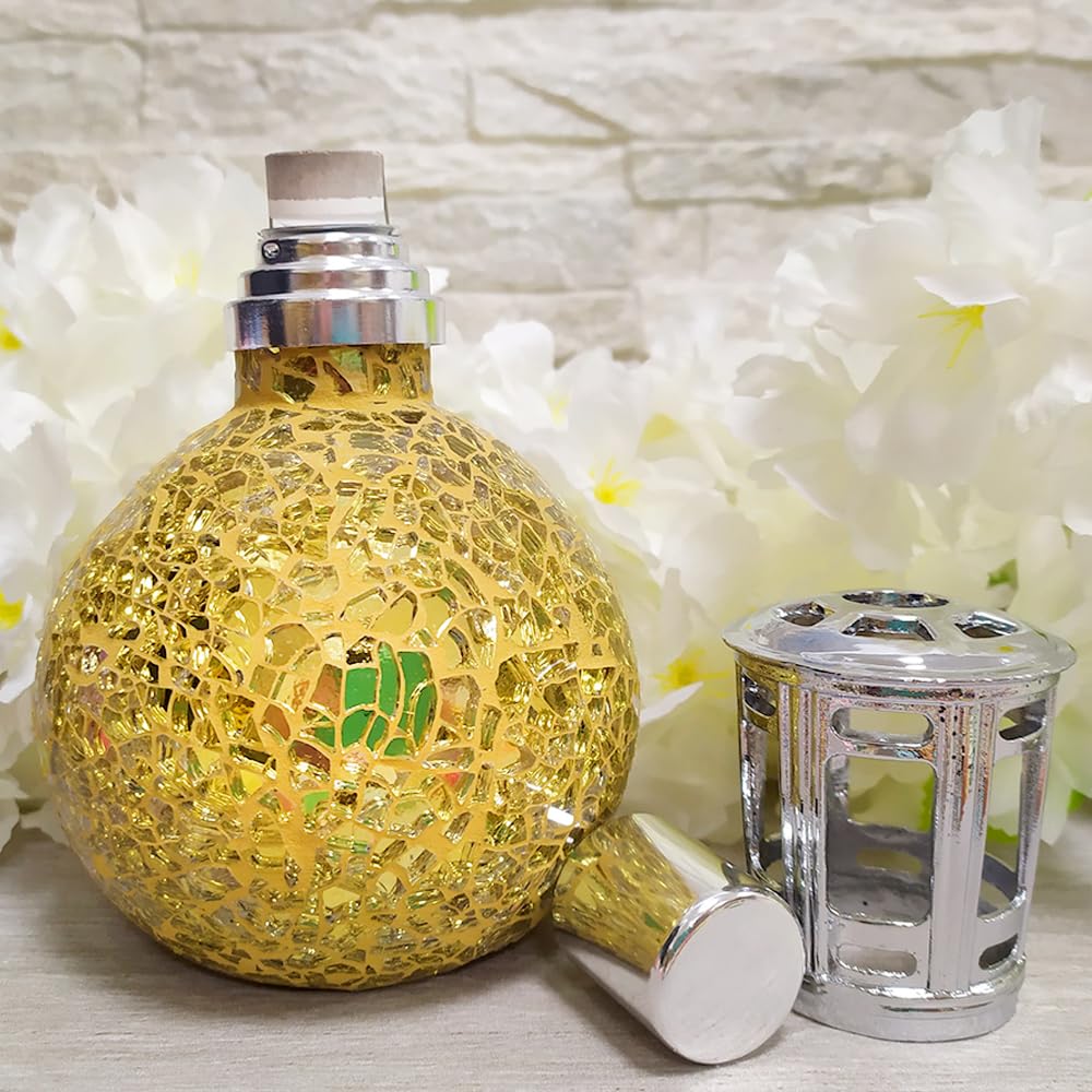 Pack Ahorro Lámpara Catalítica Mosaico Dorado + Fragancia Aroma Lavender 500ml. Elimina malos olores e impurezas, perfuma y limpia.