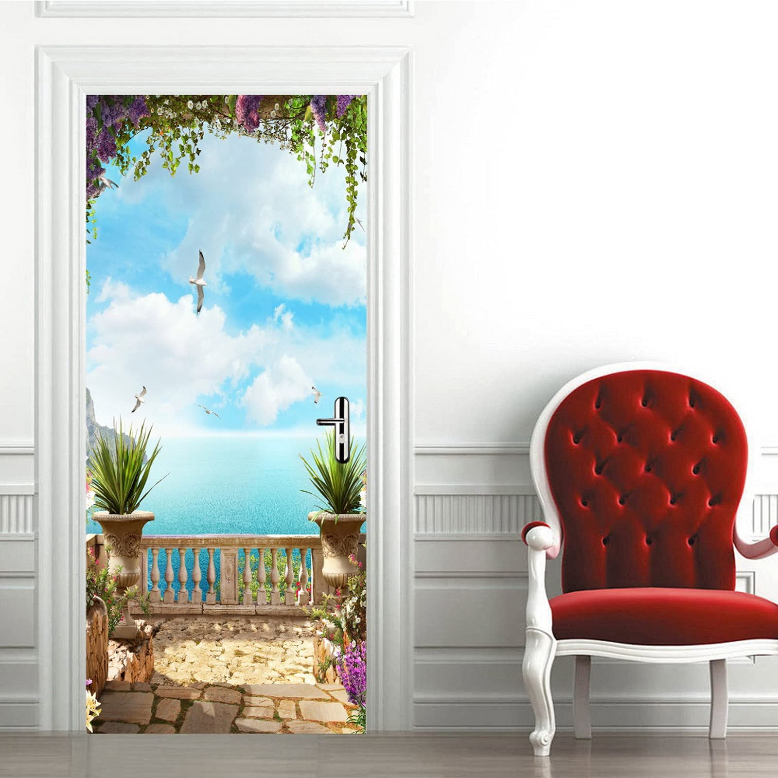 Adesivo Porta Vista Mare 3D - Pellicola Autoadesiva 77x200 Cm Per Porte Interne, PVC Vinile - Foto 6