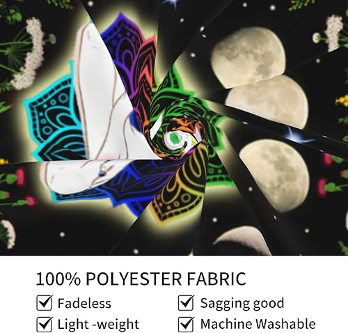 Miniatura 6 de OCUSOHEN Tapiz de siete chakras, tapiz de jardín iluminado por la luna, tapiz de fase lunar, tapiz bohemio para yoga, meditación, tapiz de flores