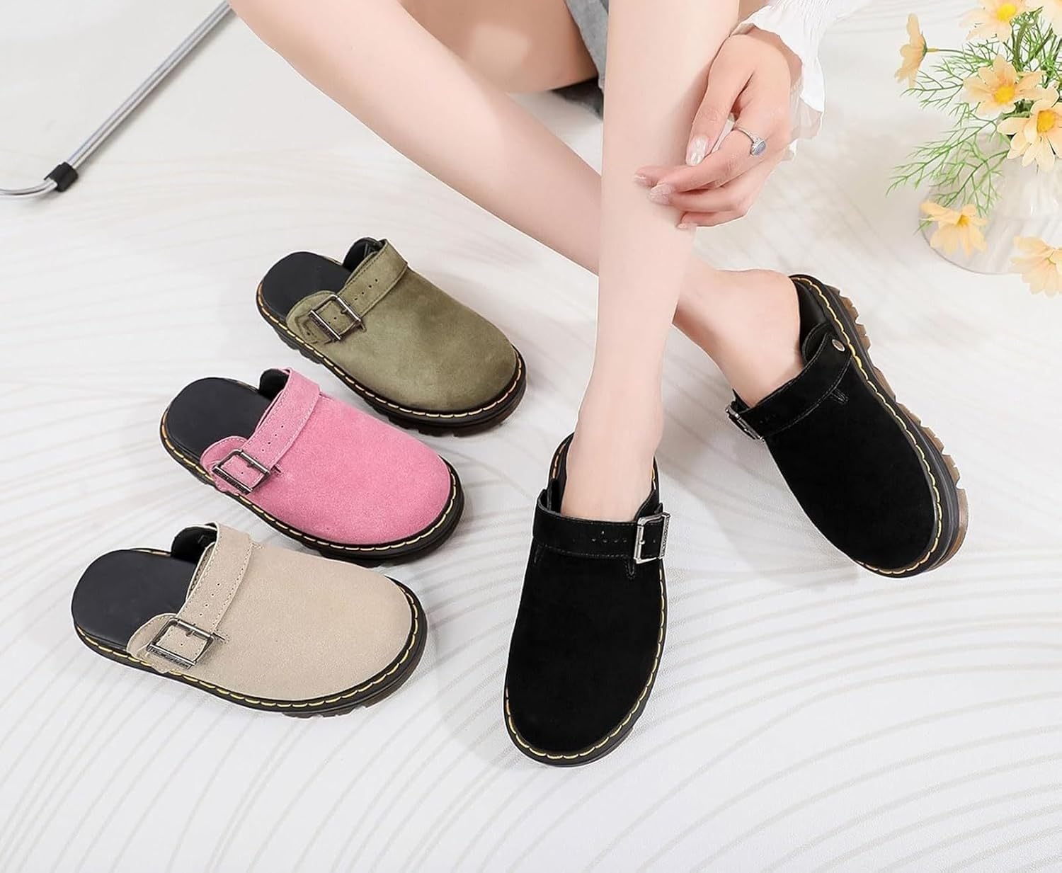 Women's Platform Buckle Clogs Mules,Slip on Ladies Trendy Dressy Casual Everyday Comfortable Memory Foam Fancy Vacation Shoe (Green,11)