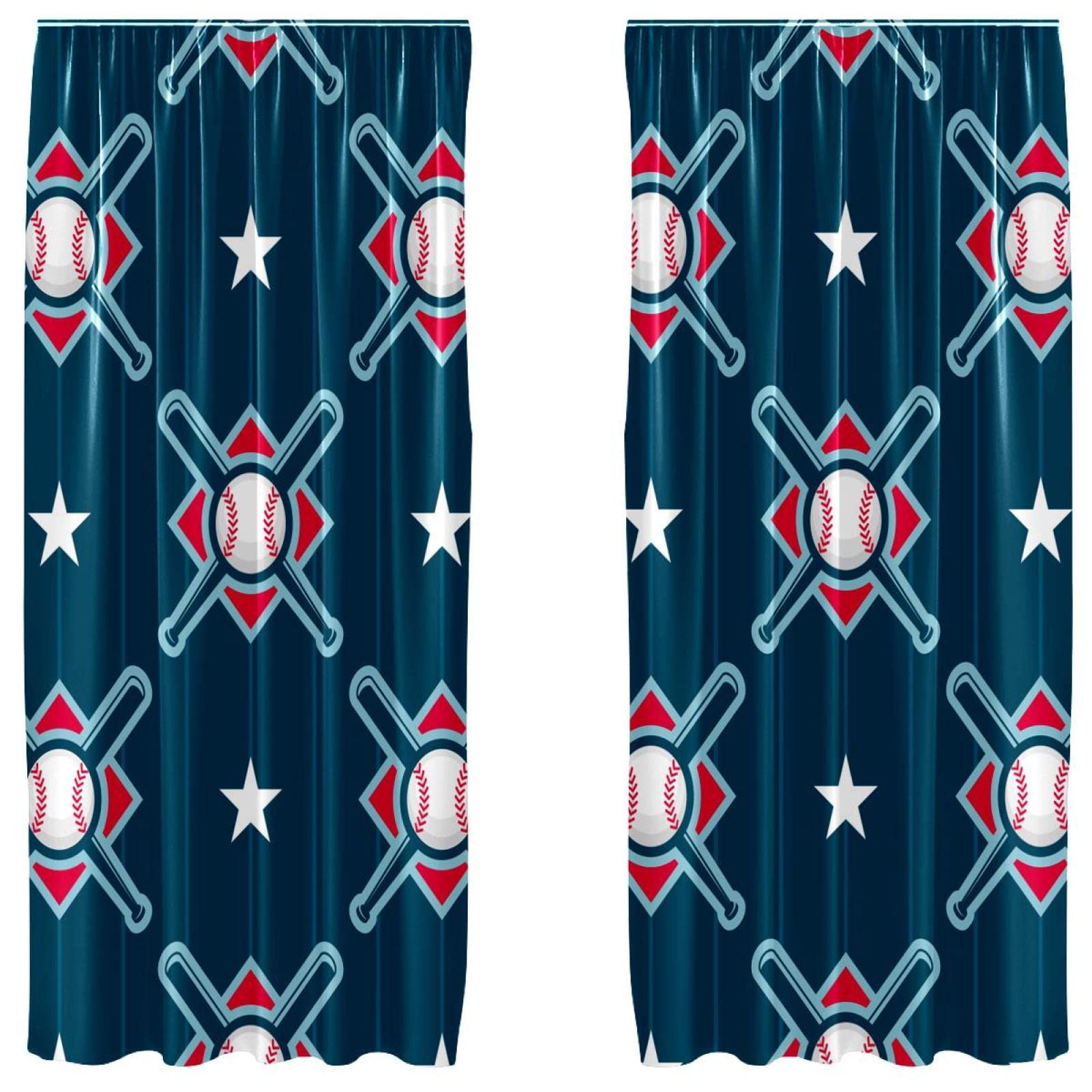 Cortinas de béisbol infantil azul marino juego de 2 paneles 140x213 cm