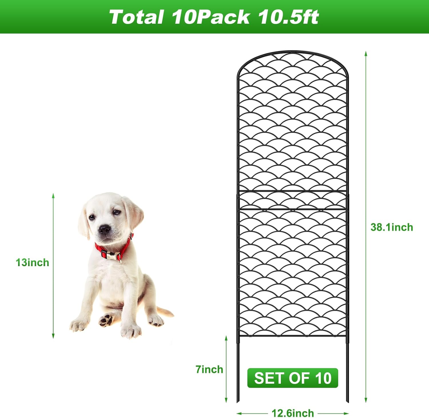 Decorative Garden Fence 10 Pack, 38in(H) x 10ft(L) Animal Barrier Fence, Rustproof Metal Fencing for Yard, Dog Rabbits Wire Section Garden Edging Border for Yard Patio Garden, Arched