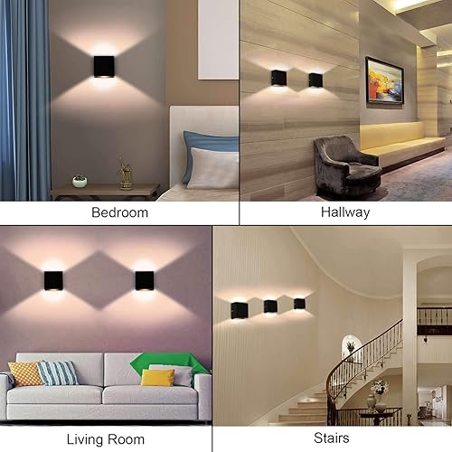 Miniatura 7 de LIGHTESS Aplique de pared interior regulable de 10 W, lámpara de pared LED moderna negra, luces de montaje en pared arriba hacia abajo, mini metal