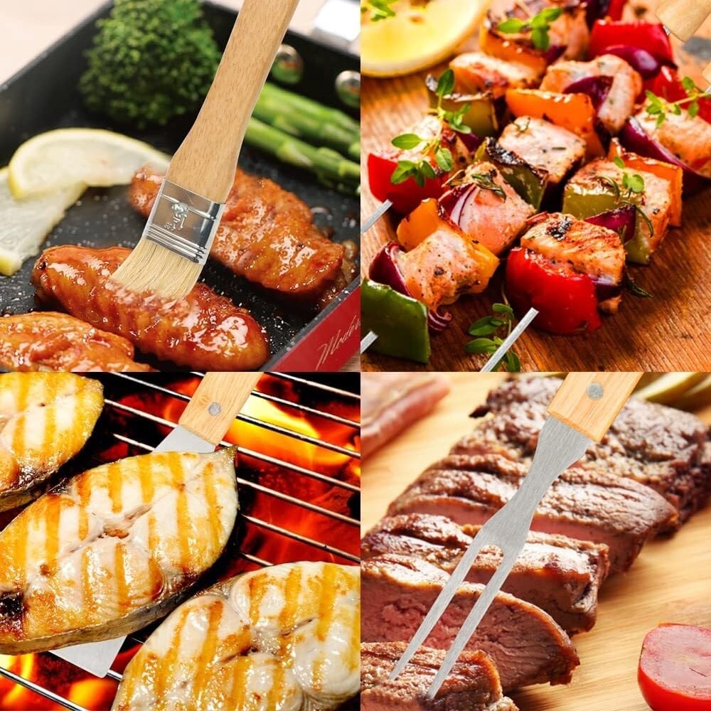 MRKU Grillbesteck-Set aus Edelstahl, Zubehör in Lebensmittelqualität, Tragbares Camping-Set, Hitzebeständig und rostfrei, Geschenkset für Enthusiasten