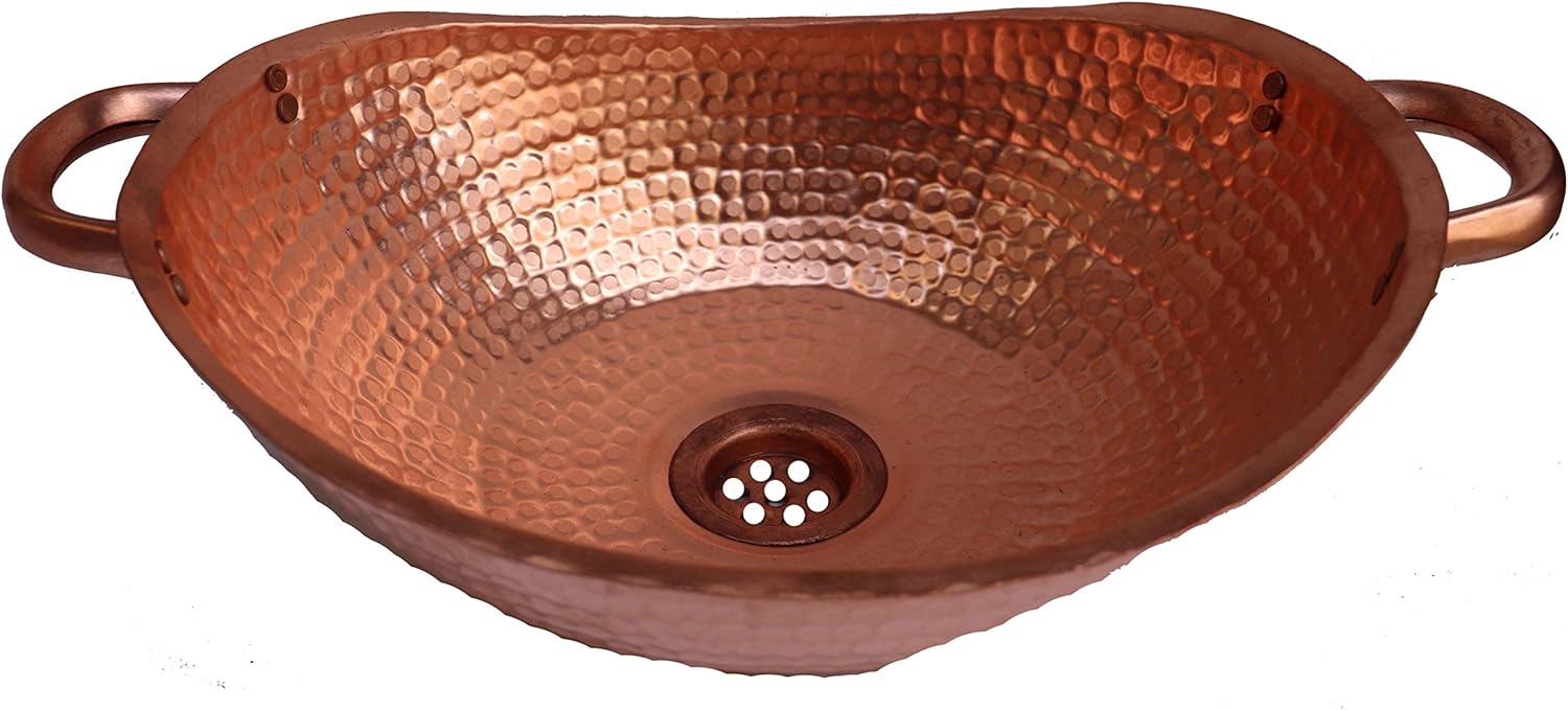 Gold Polished Handles Vessel Bathtub Copper Bathroom Sink Home Renovation Naked Nude Original Natural Unfinished Copper Metal Wash Bowl Boat Harbor Bath Tub Canoe Washbasin