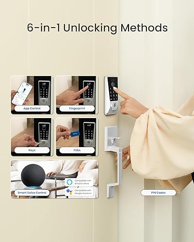 Miniatura 5 de DESLOC Cerradura inteligente WiFi D110 Plus, Wi-Fi integrado, no necesita concentrador, cerradura de puerta de entrada sin llave de huellas