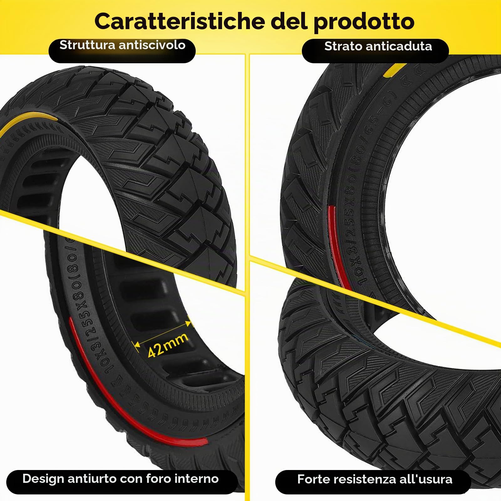10×3 Pneumatico Solido per Monopattino，255 x 80(80/65-6) Ruota Monopattino per Zero 10X /Kaabo Wolf Warrior/Kukirin G3 /Kugoo M4 /Mantis 10,10 Pollici Ruota di Ricambio Antiscivolo 1PCS