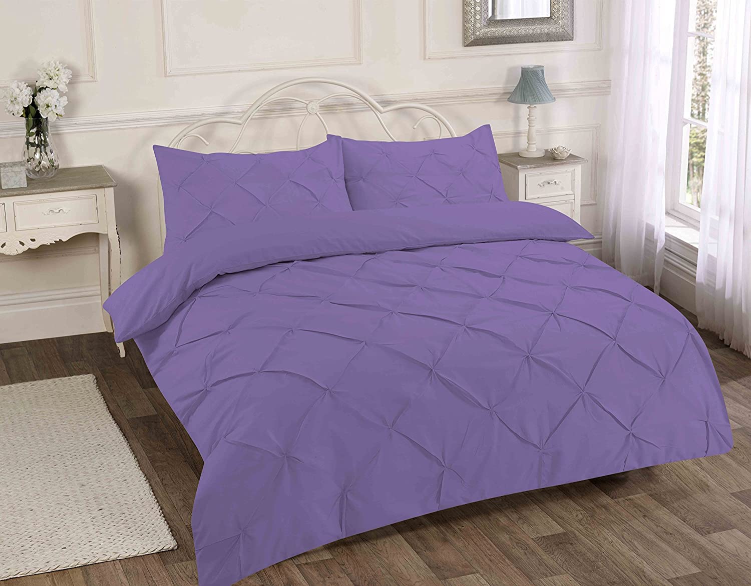 NIGHTZONE Duvet Cover Set Pintuck Pinch Pleated Alexandra Quilt Cover Set Easy Care Polycotton Bedding Set (Lilac, King)