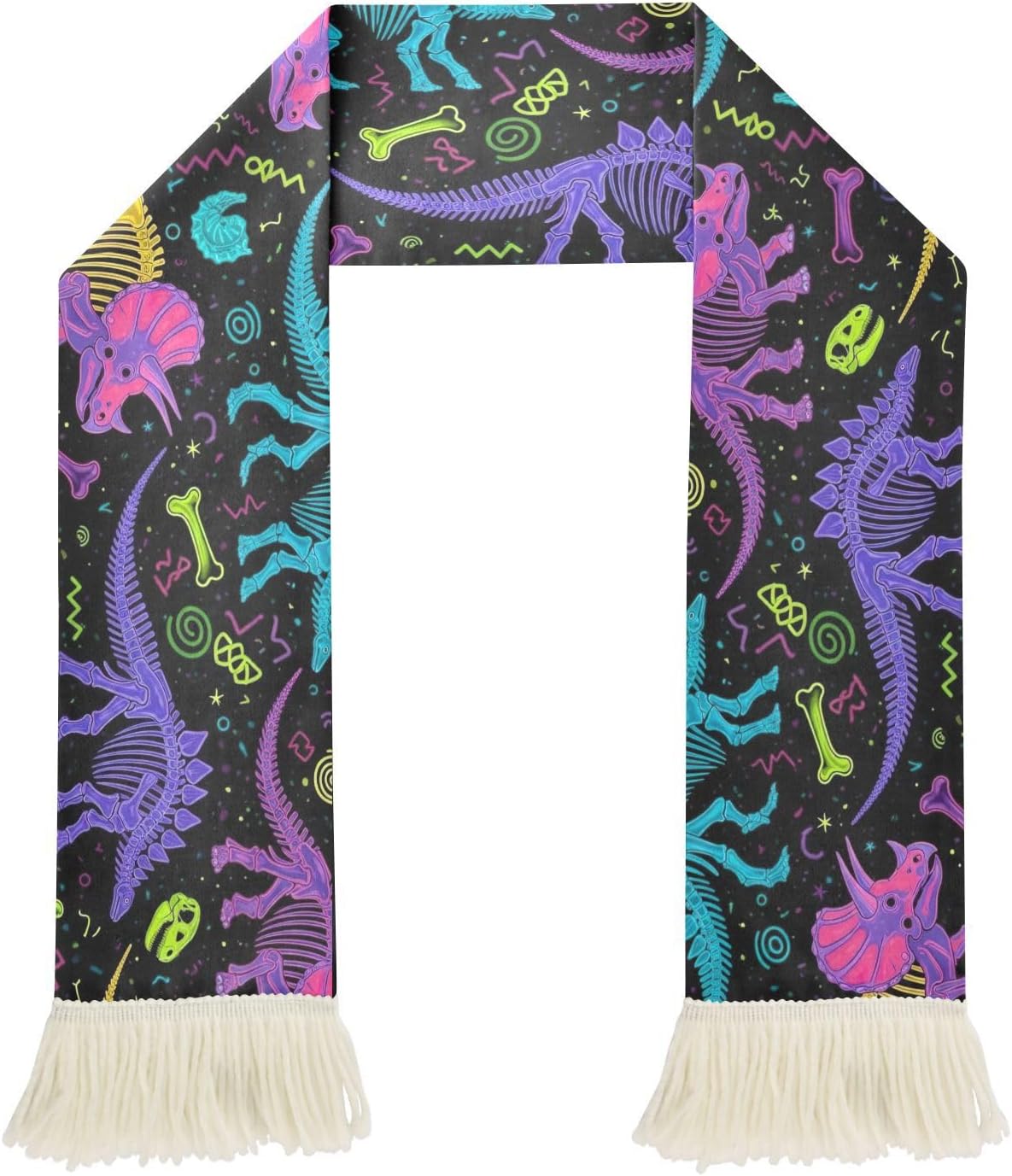 CHIFIGNO Colorful Dinosaur Black Sports Fan Scarf Sweat Towel, Soft Polyester Cheering Scarf for Soccer Football Game Events