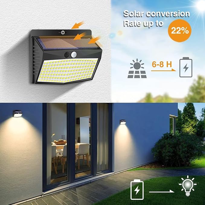 Peasur Peasur Solarlampen voor buiten met bewegingsmelder, [3 stuks] Solarlamp voor buiten 180° Superheldere solarlamp met bewegingsmelder Veiligheidswandlamp 3 modi IP65 Waterdichte wandlamp voor de tuin photo 2