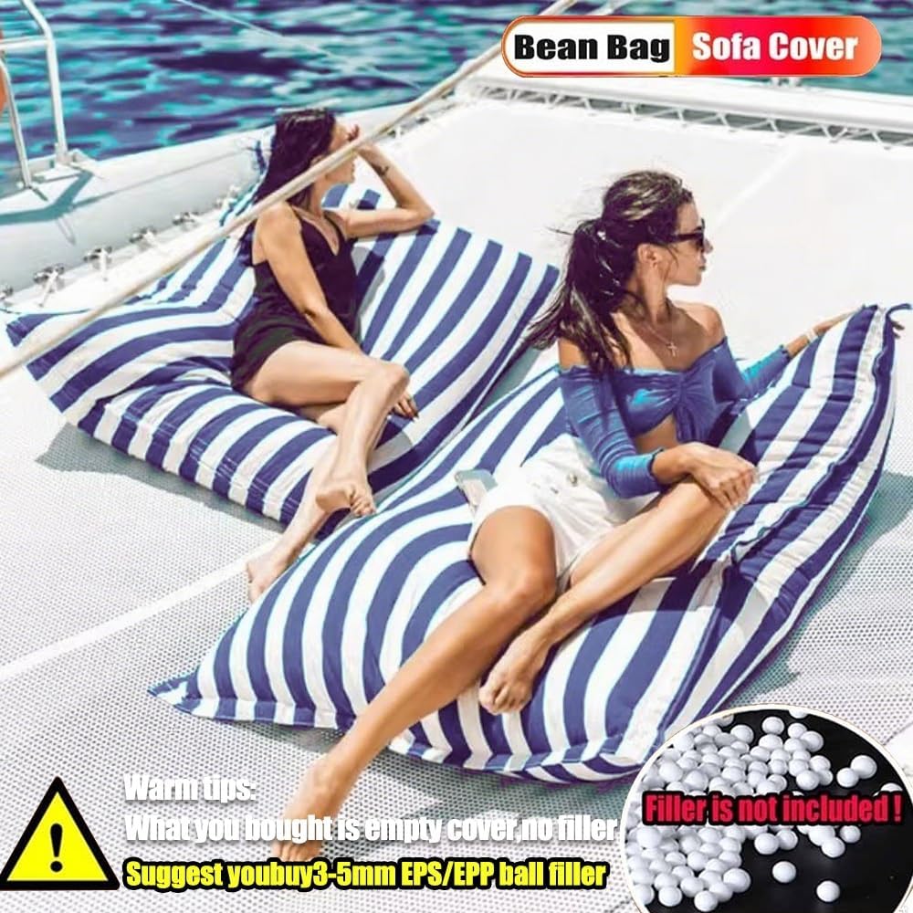 Sqaure Stripes Floating Bean Bag for Pool - Pool Floating Bean Bag - Outdoor Indoor Comfortable Large Bean Bag Chair Big - Original Adult Size Water Pool Floating Bean Bags No Filler(Light Grey)