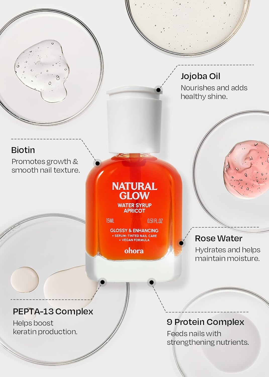 ohora Natural Glow Syrup Nail Strengthener Set (Apricot & Earl Grey & Coconut) - Professional Salon-Quality Nail Care