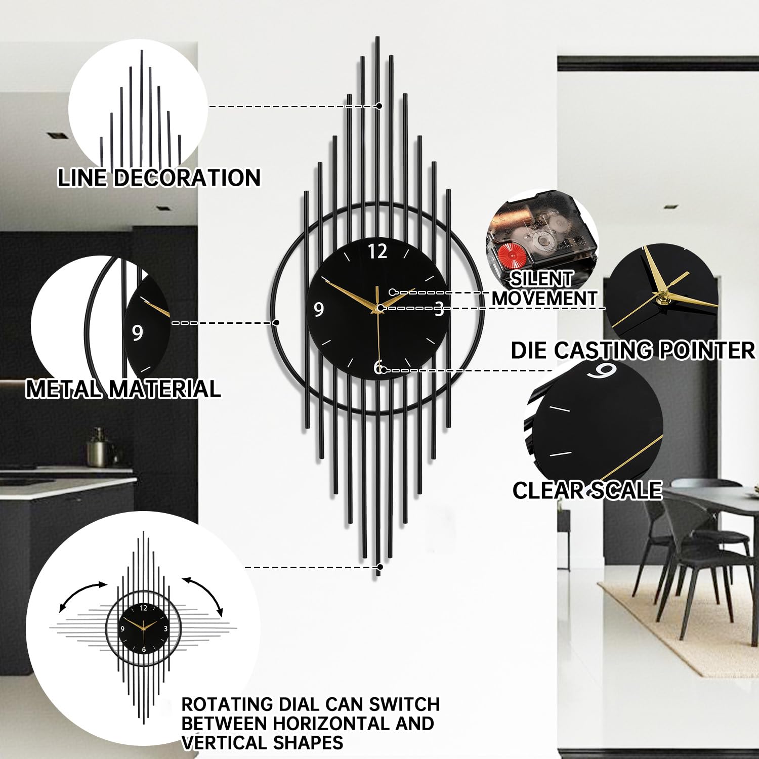 Reloj de pared decorativo con movimiento de cuarzo de calidad silencioso, funciona con pilas, reloj de pared grande para sala de estar, cocina, hogar, baño, dormitorio, decoración de pared, 11.8 x