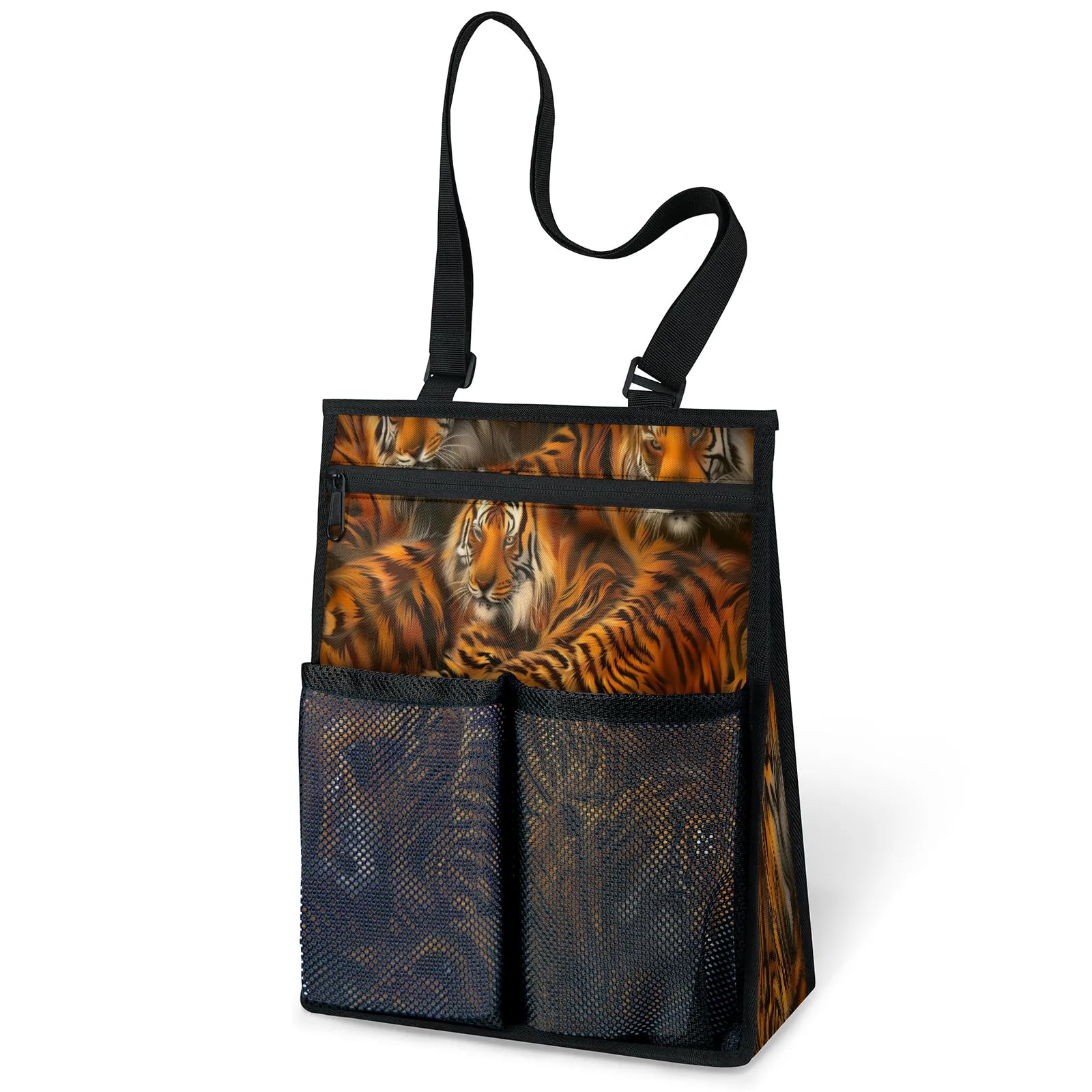 Ourtheme Tiger Print Portable Shower Bag for Travel Gym Camp Beach Tote Shower Caddy Bags Hanging Toiletry Organizer