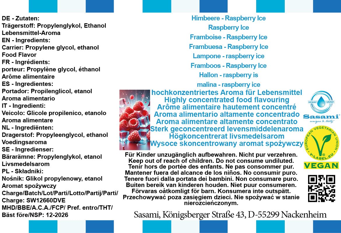 Lampone - raspberry ice aroma concentrato - vegano - Sasami - 100ml