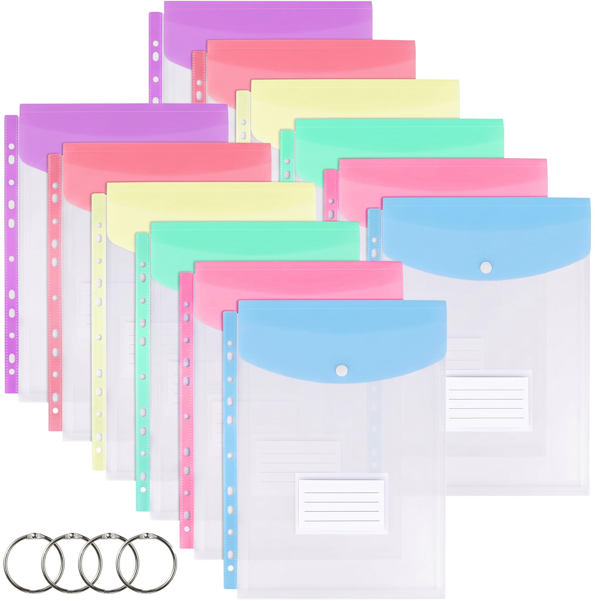 Surflyee Plastic Wallets A4 Punched Pocket, A4 Plastic Wallets with Popper