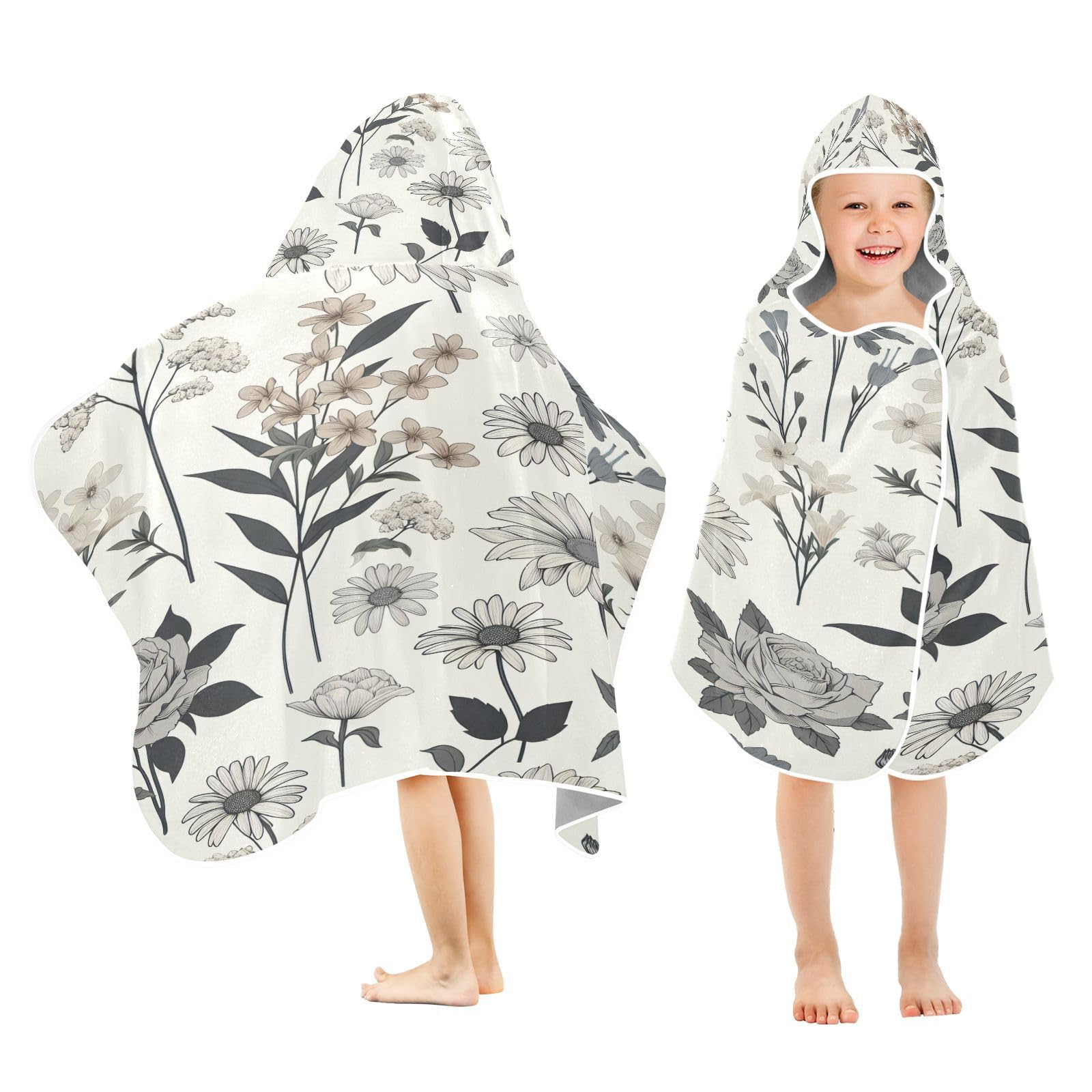 Kigai Vintage Flower Hooded Beach Towel for Kids Soft Absorbent Quick Dry Bath Towel with Hood Lightweight Toddler Shower Pool Bath Wrap for Boys Girls